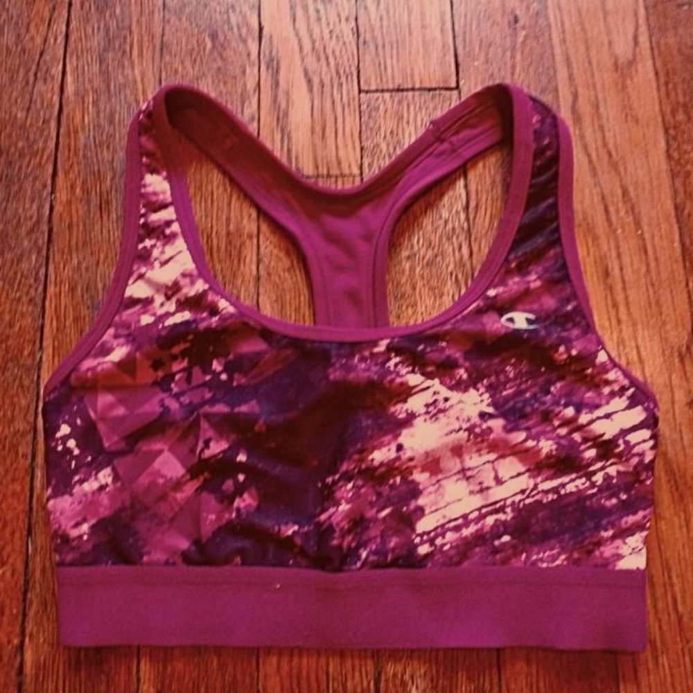 Champion Medium Support Racerback Sports Bra in Printed Maroon Red
